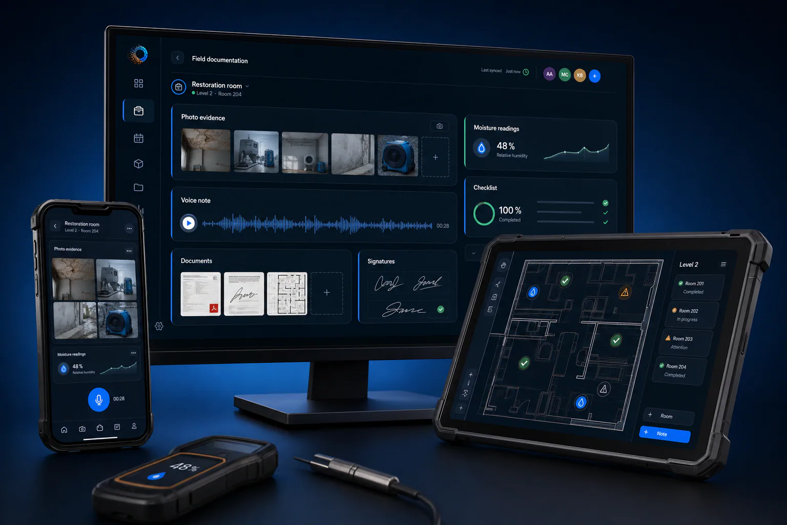 Orva field-documentation artwork across desktop, tablet, and mobile devices